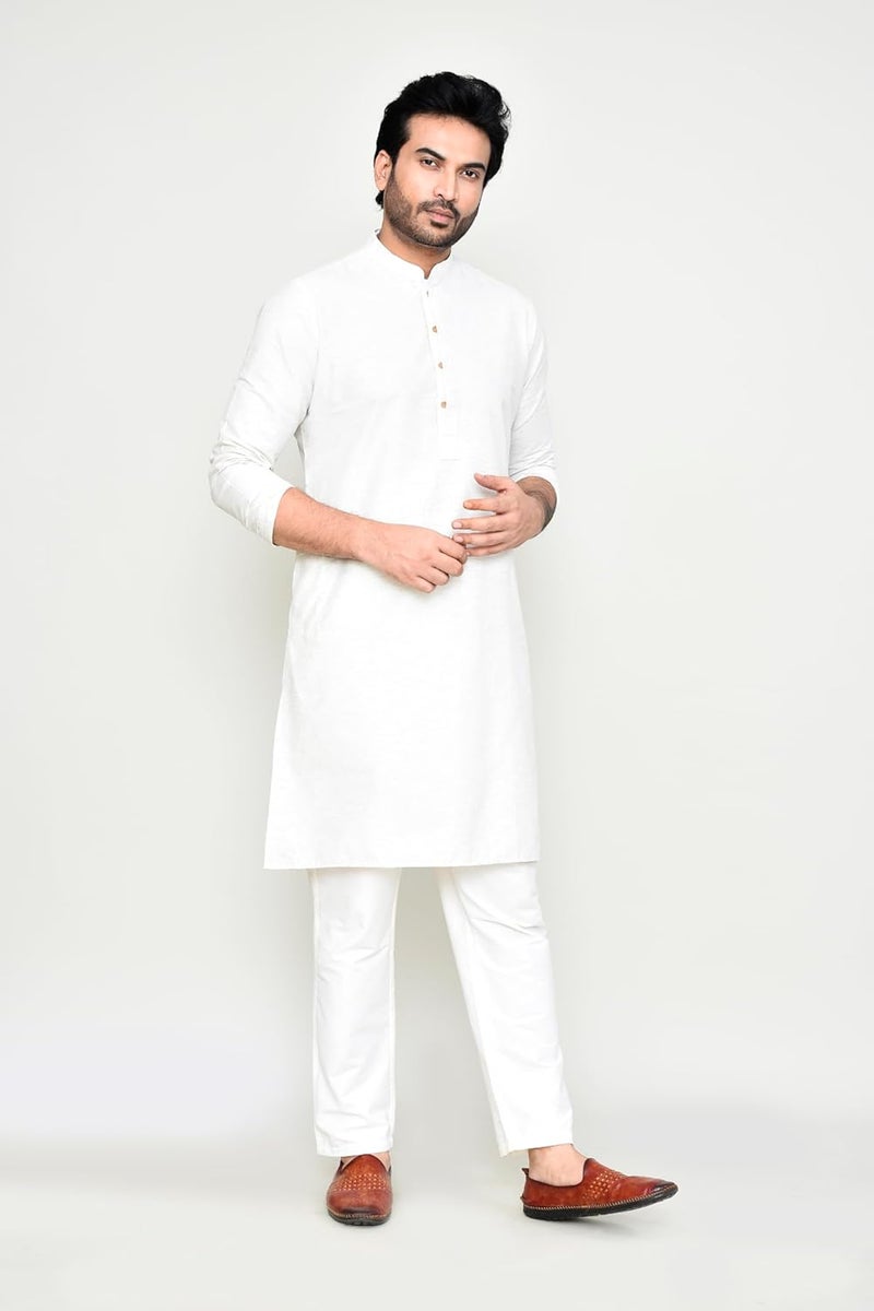POLY2FAB Hathkargha Men's Khadi Regular Fit Kurta Pyjama Set - Solid Pattern Ethnic Wear with Mandarin Collar & Full Sleeves - Image 3